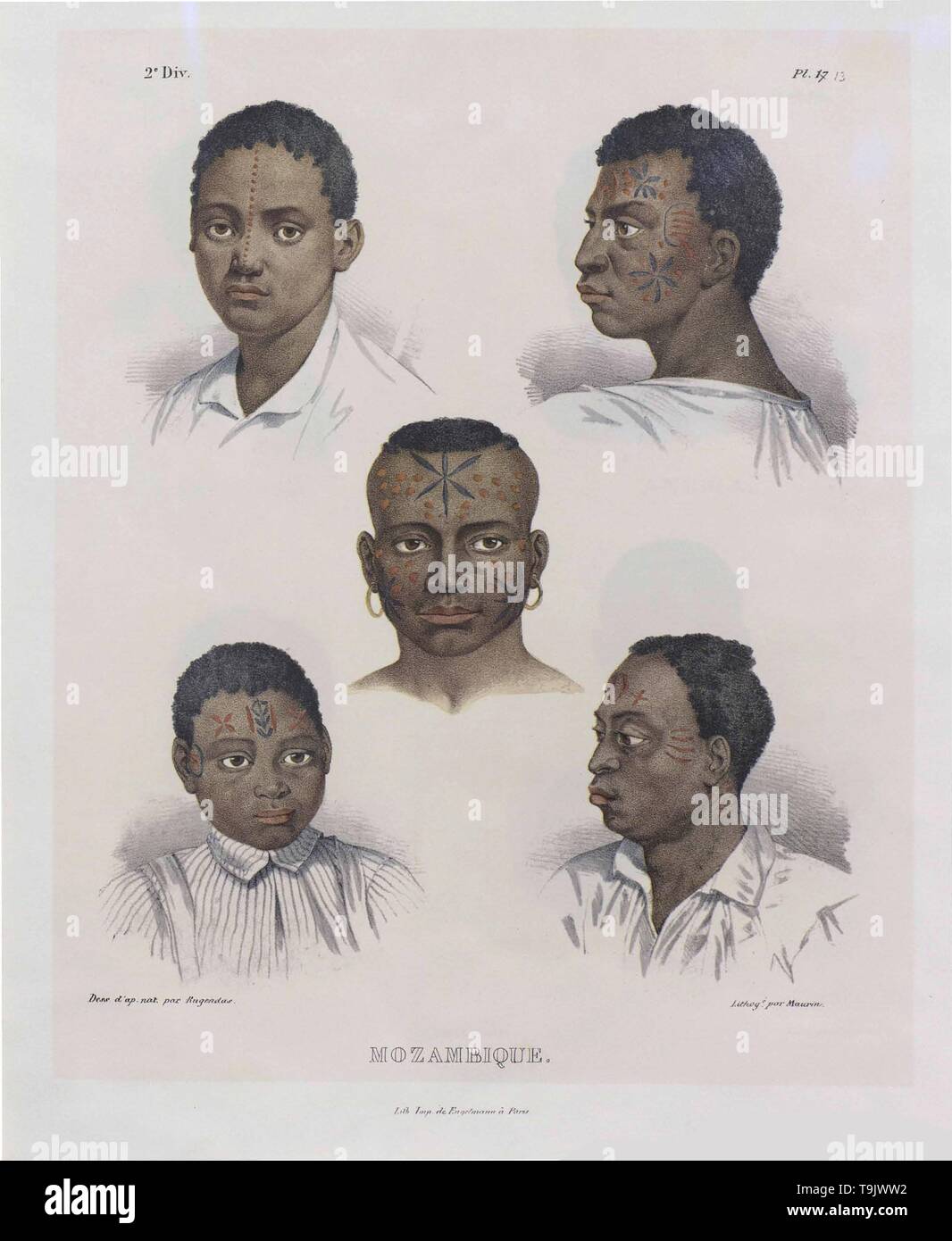 Mozambicans. From 'Malerische Reise in Brasilien'. Museum: Biblioteca Nacional, Brasil. Author: JOHANN MORITZ RUGENDAS. Stock Photo