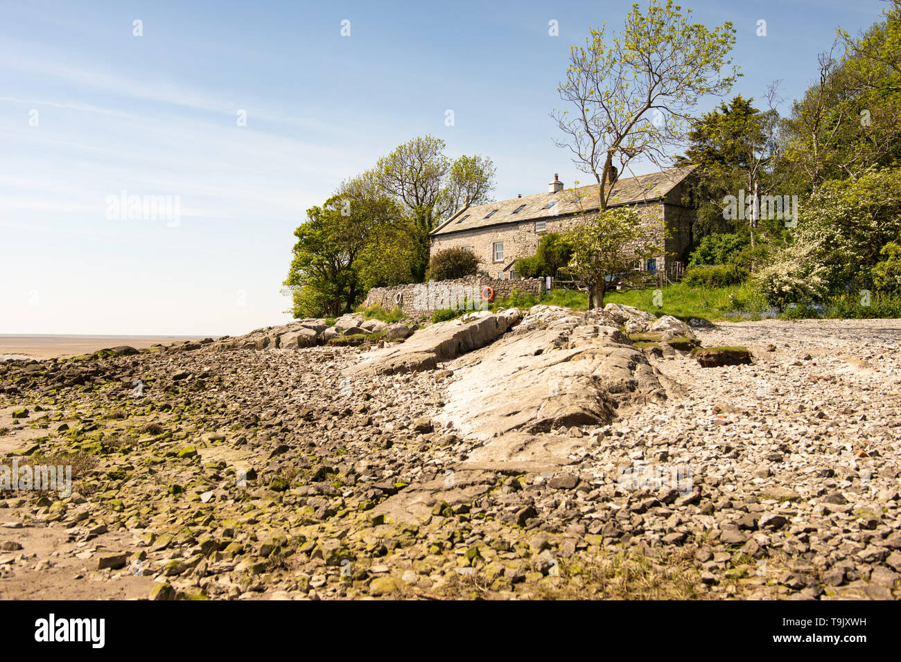 Remote house on the coastline at jenny browns point, silverdale, lancashire Stock Photo