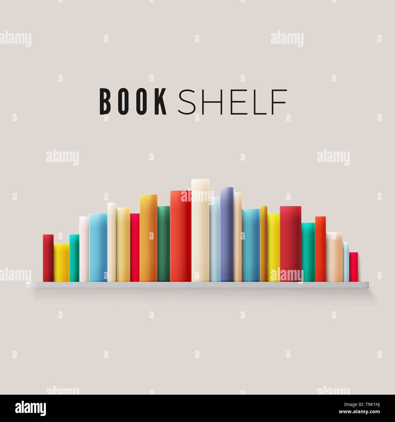 Bookshelf lined with books in retro color. Vector illustration Stock Vector