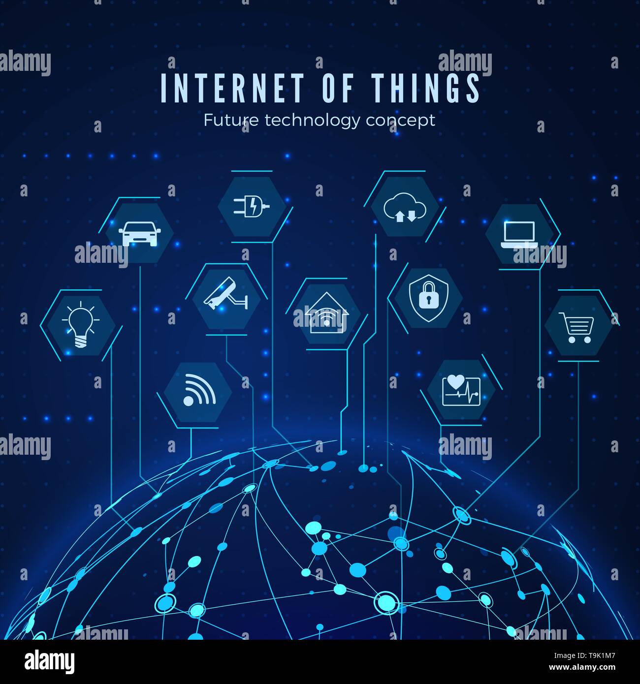 Internet of things. IOT concept. Global network connection. Monitoring and control smart systems. Vector illustration Stock Vector