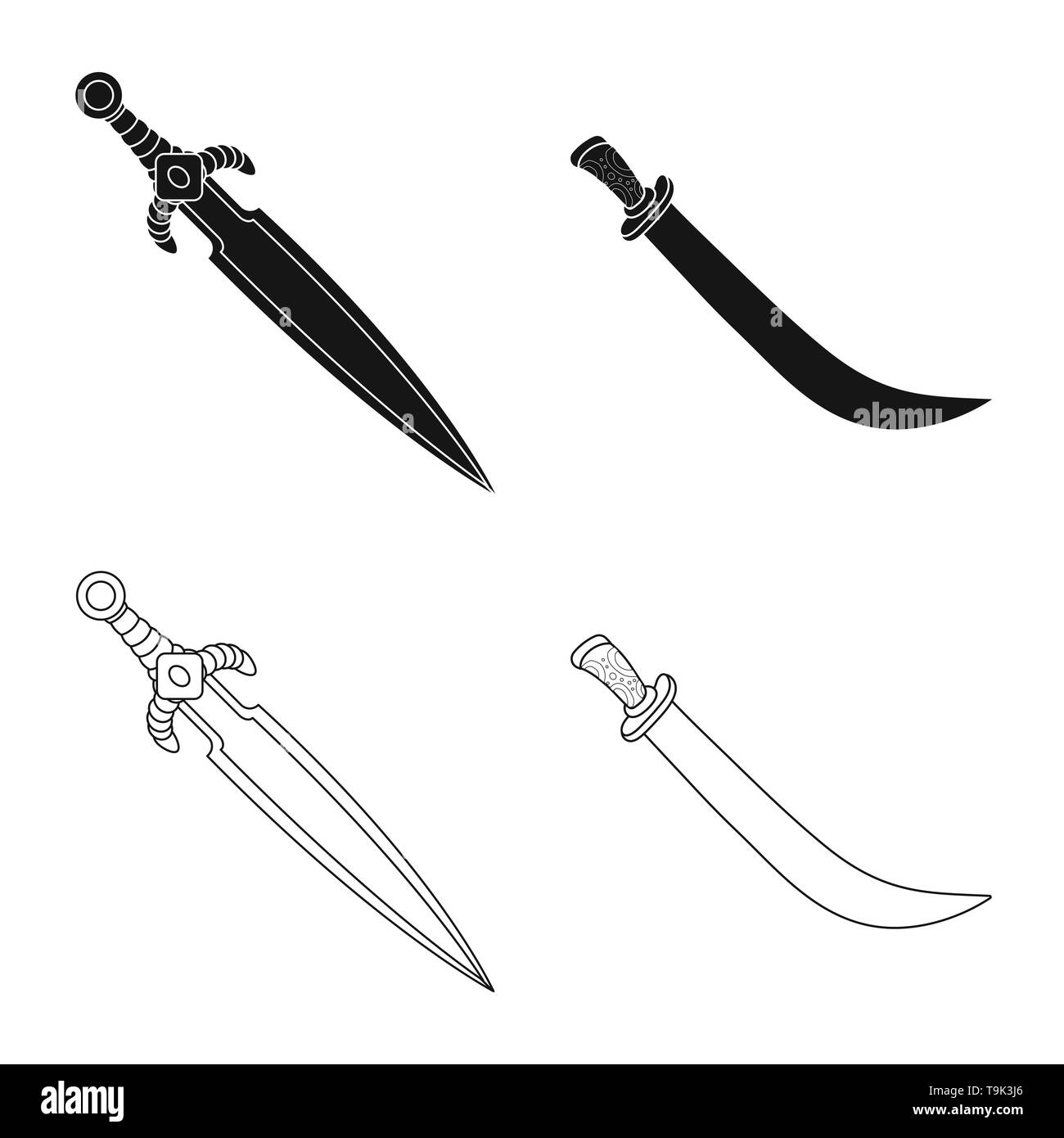 Spanish,scimitar,handle,conqueror,battle,steel,old,silver,ornament,soldier,decoration,warrior,stone,power,ruby,murder,game,armor,sharp,blade,sword,dagger,knife,weapon,saber,medieval,set,vector,icon,illustration,isolated,collection,design,element,graphic,sign, Vector Vectors , Stock Vector