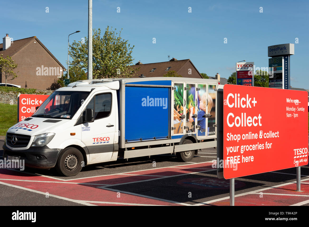 Tesco home delivery van at collecting point in Deer Park Killarney, County Kerry, Ireland. Tesco Ireland delivery services. Stock Photo