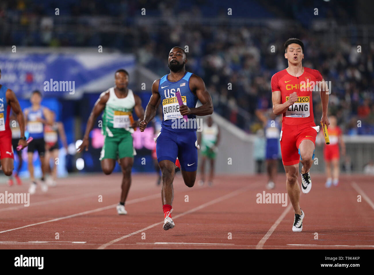 Yokohama Japan May 10 Cameron Burrell Of The Usa In The Heats Of The Mens 4x100m Relay During Day 1 Of The 2019 Iaaf World Relay Championships At The Nissan Stadium