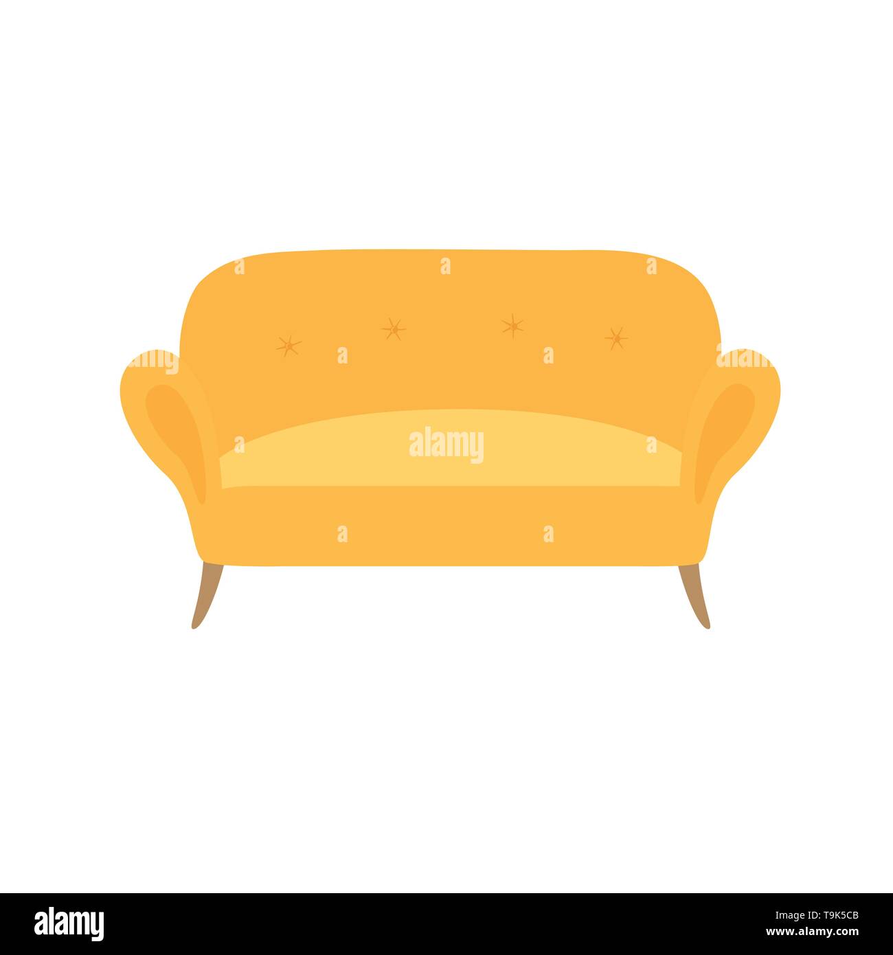 Sofa and couch yellow colorful cartoon illustration vector. Comfortable lounge for interior design isolated on white background. Stock Vector