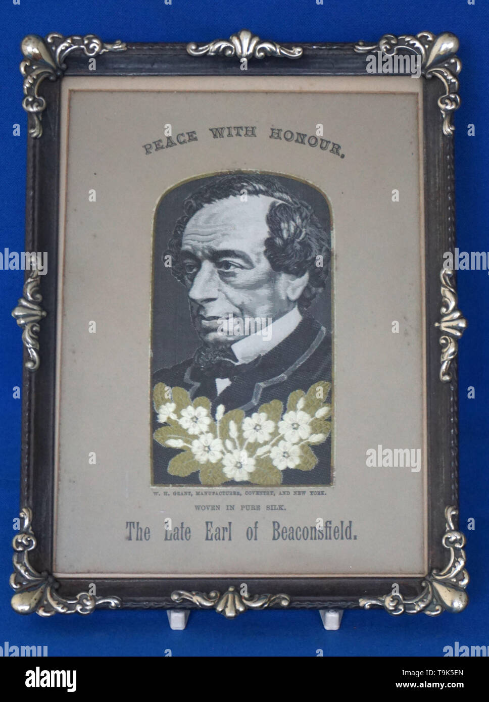 Disraeli British Prime Minister Silk Woven Portrait Picture Stock Photo