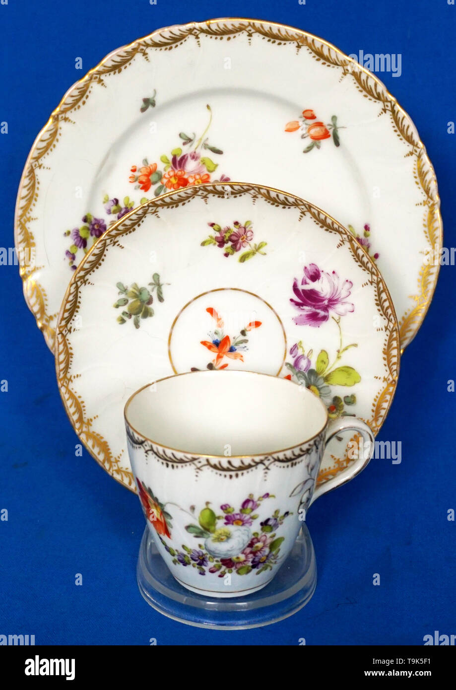 Antique Dresden porcelain cup saucer and Plate Stock Photo - Alamy