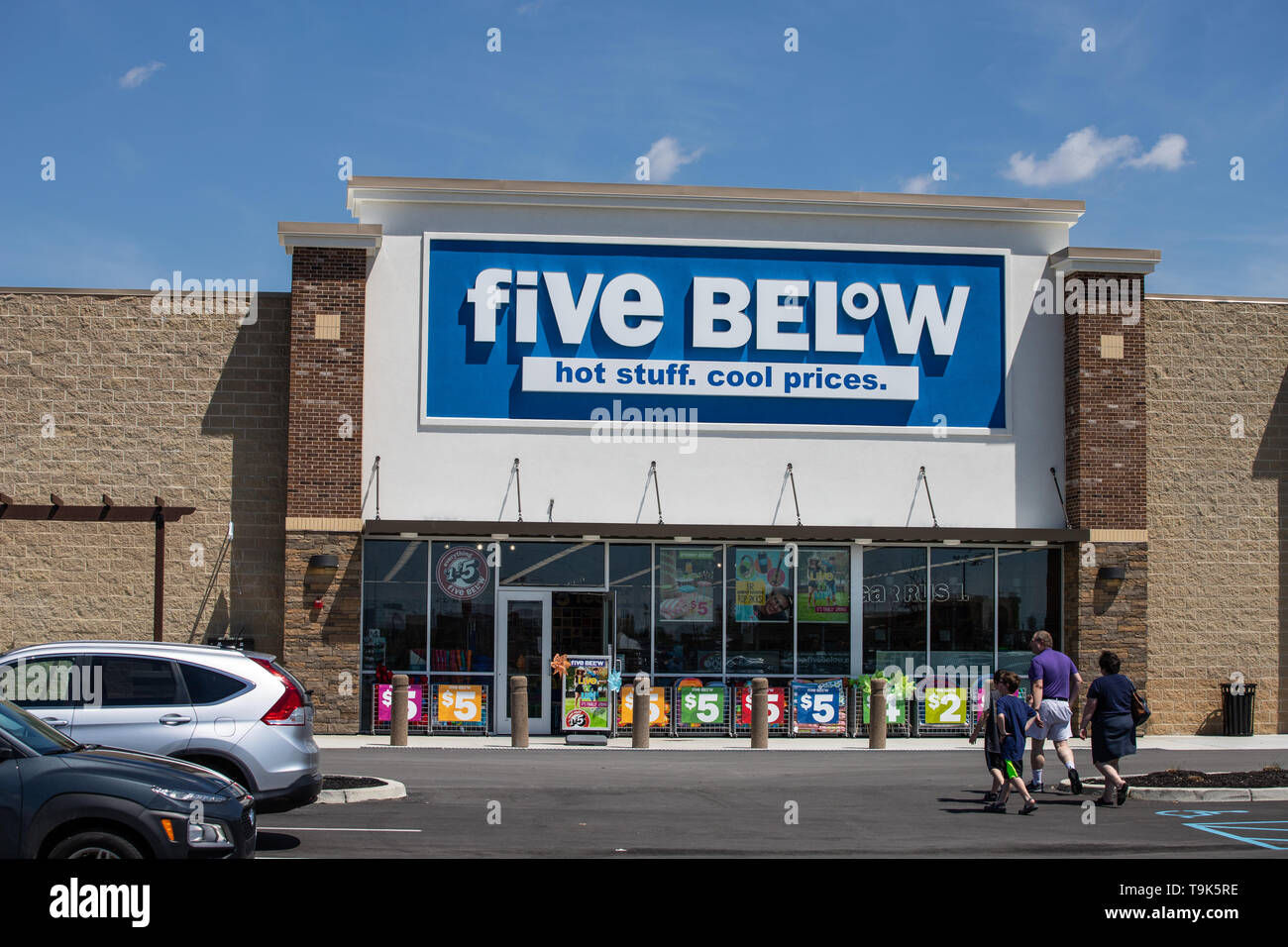 Whitestown - Circa May 2019: Five Below Retail Store. Five Below is a chain that sells products that cost up to $5 III Stock Photo