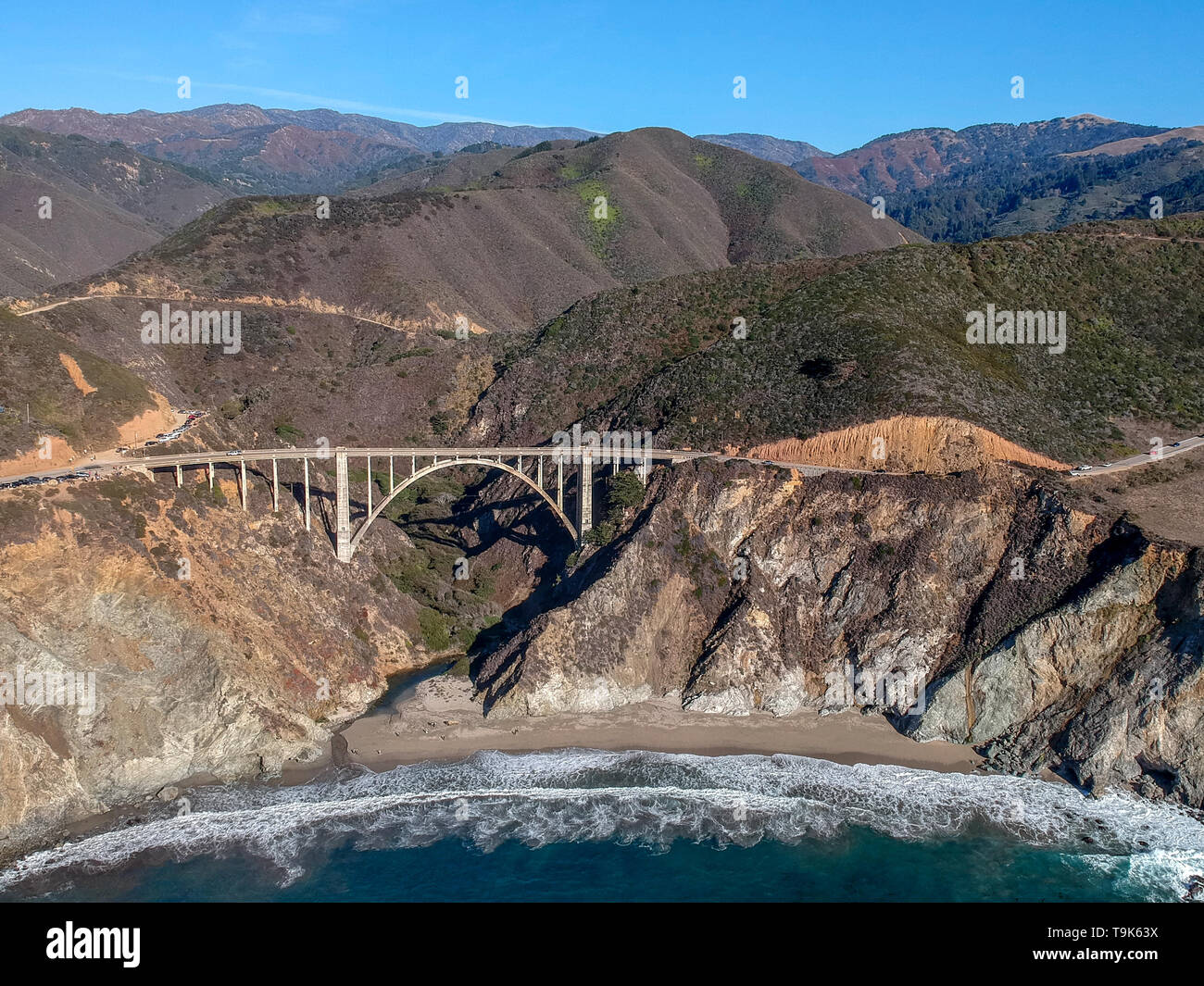 Bixby Bridge and Pacific Coast Highway at Big Sur in California, USA Stock Photo
