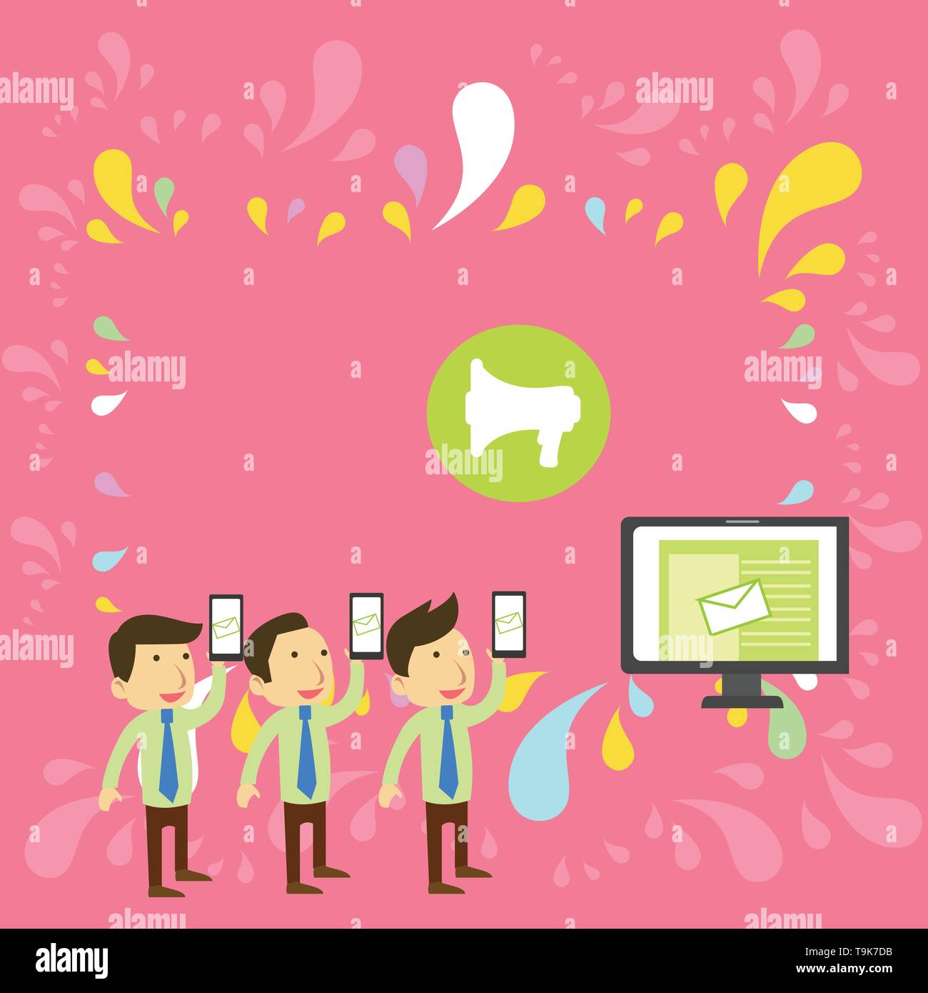 SMS Email Marketing Media Audience Attraction Personal Computer Loudspeaker Design business concept Empty template copy space text for Ad website isol Stock Vector