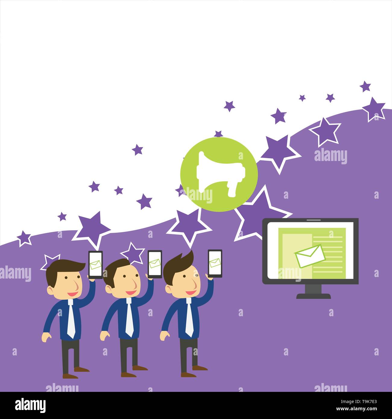 SMS Email Marketing Media Audience Attraction Personal Computer Loudspeaker Business Empty template for Layout for invitation greeting card promotion  Stock Vector