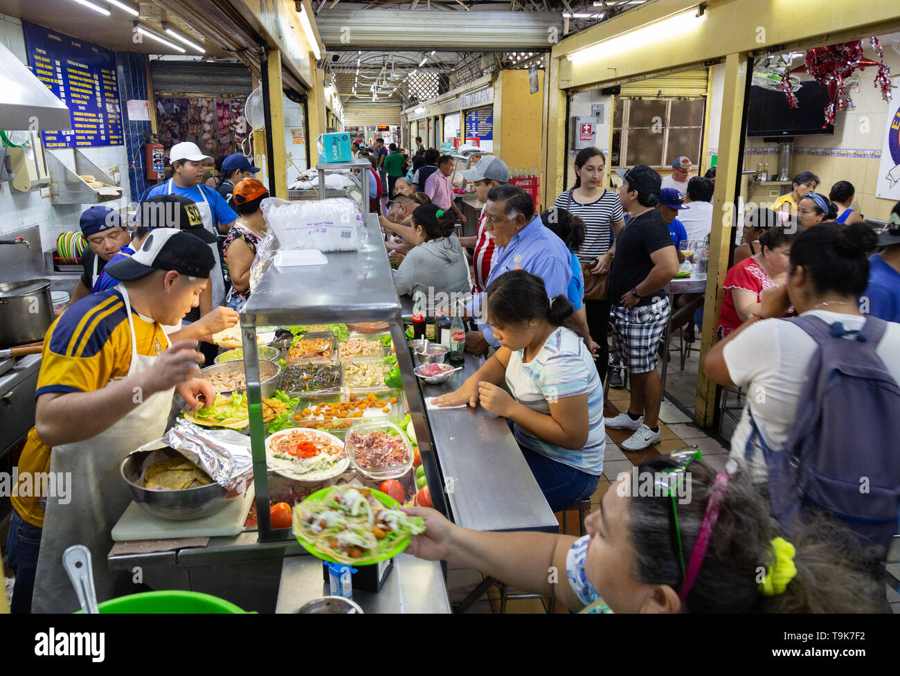 Mexico lifestyle - local people eating in the food market, Merida, Yucatan, Mexico Latin America Stock Photo