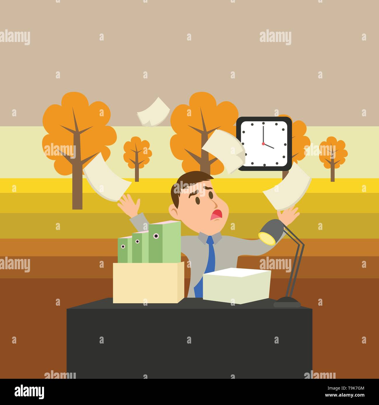 Confused Male Employee Manager Cluttered Workspace Overflow Time