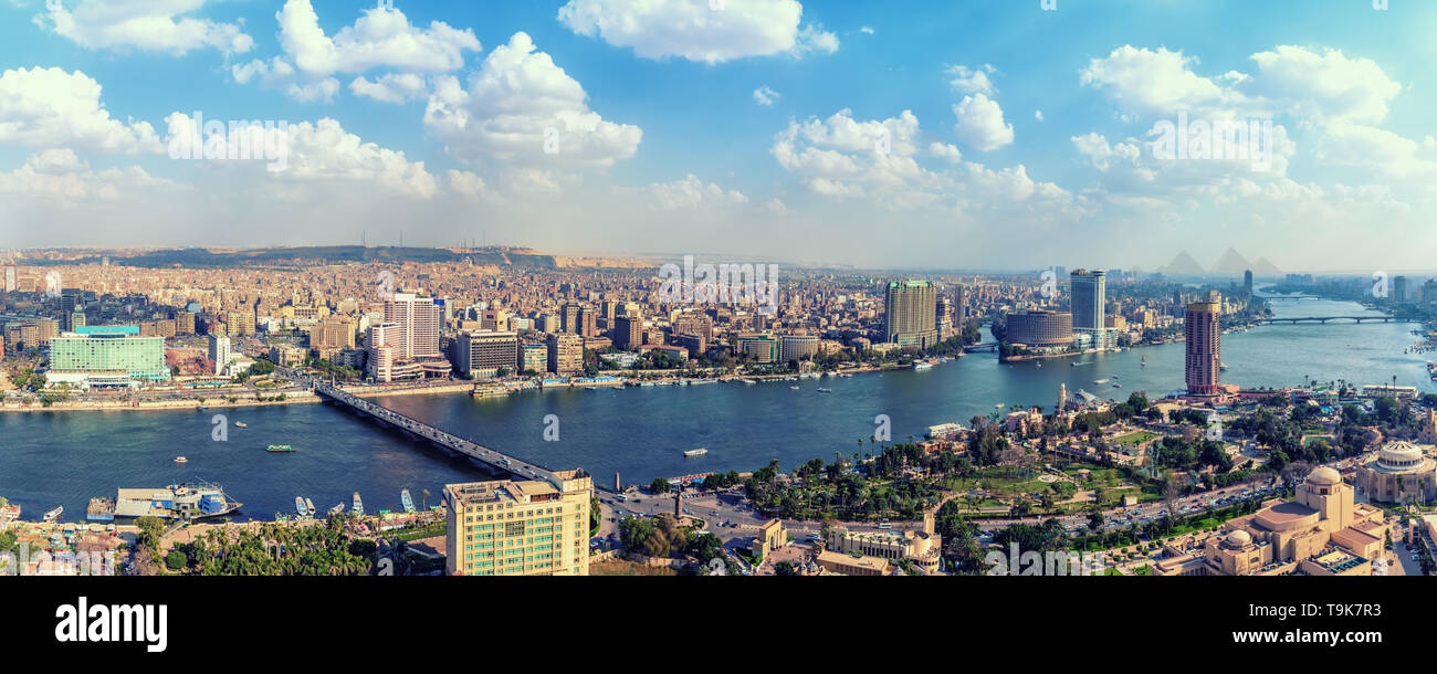 Panorama of Cairo, view on the Nile and the downtown, Egypt Stock Photo ...