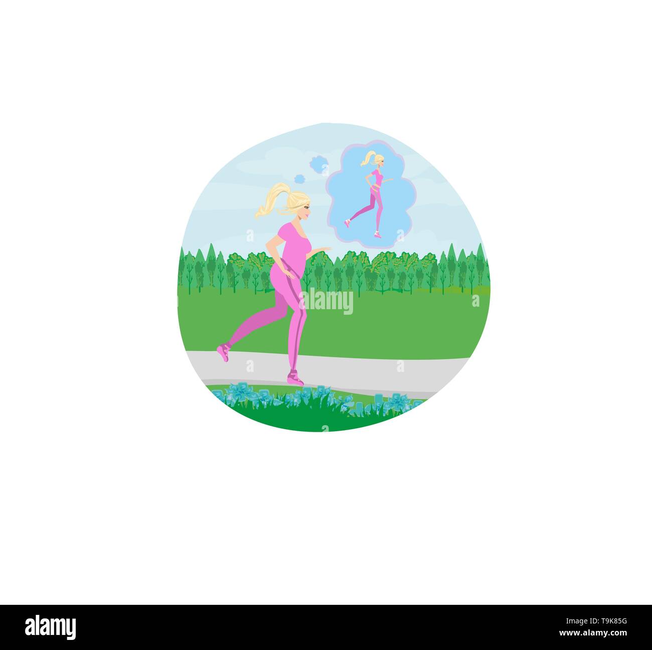 Young woman jogging,fat girl dreams to be a skinny Stock Vector