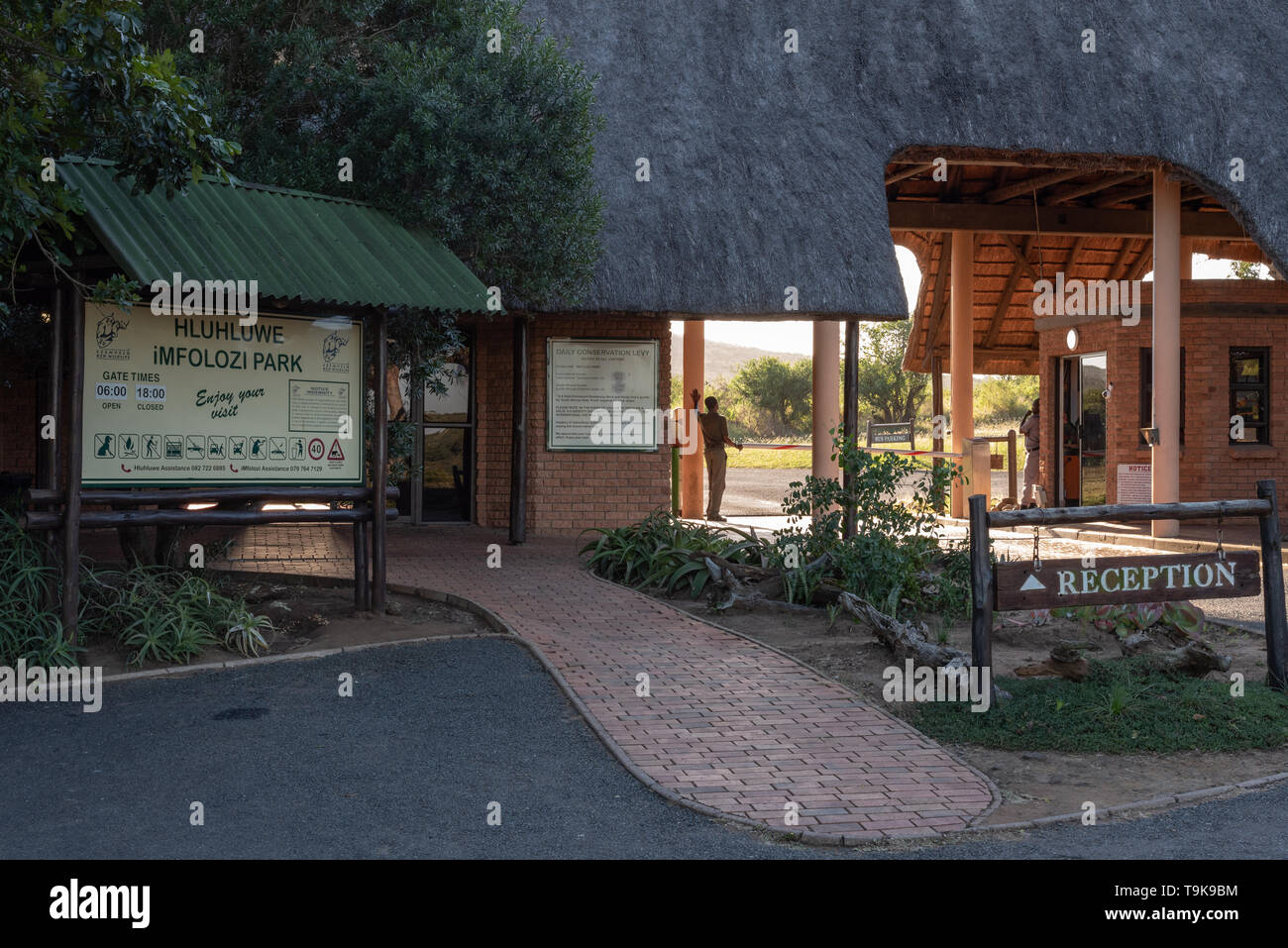 Hluhluwe, South Africa - May 14 2019: Entrance to the  Hluhluwe-iMflolozi Game Park in South Africa. Stock Photo