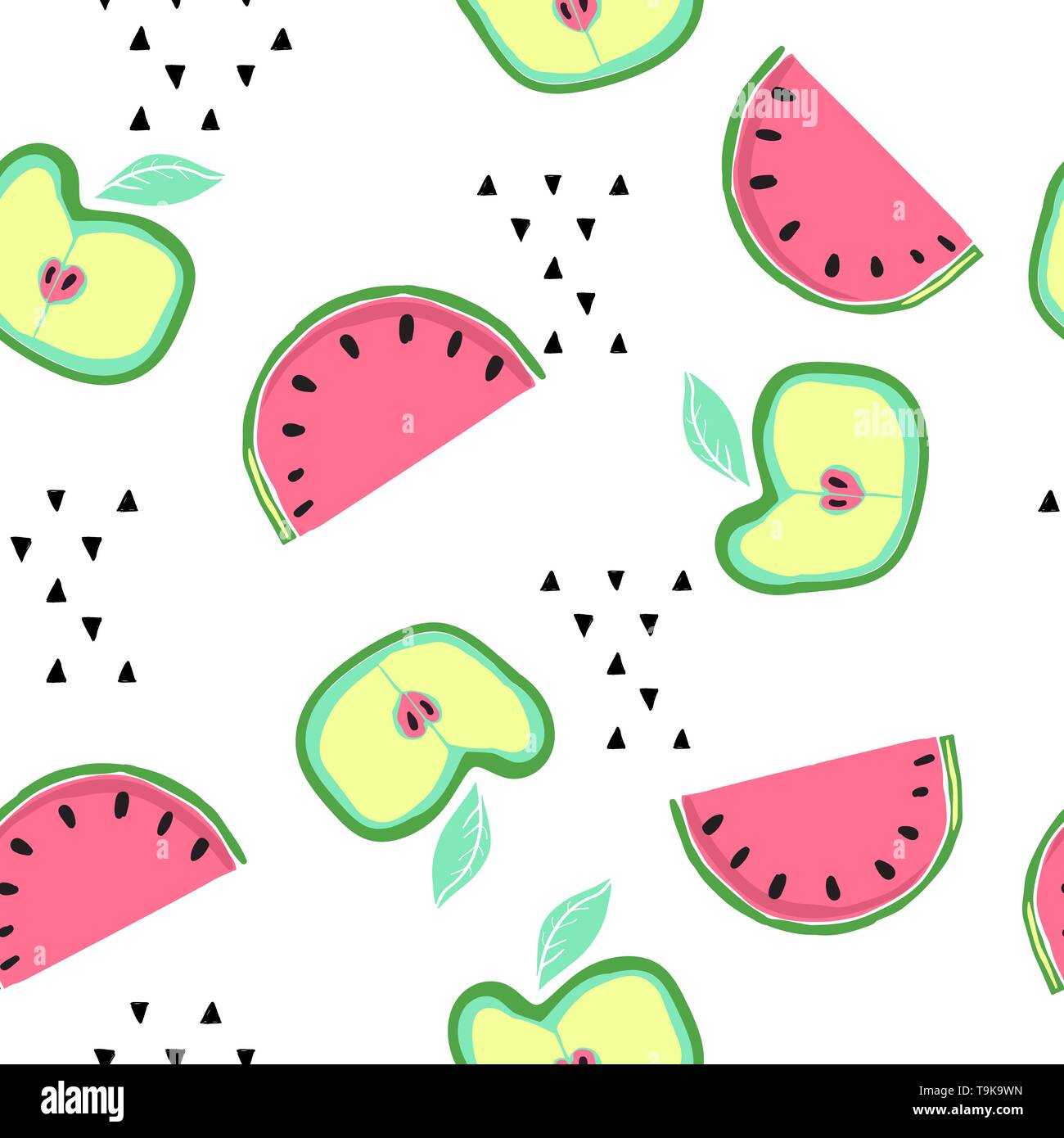 Seamless pattern with doodle style summer fruits Stock Vector