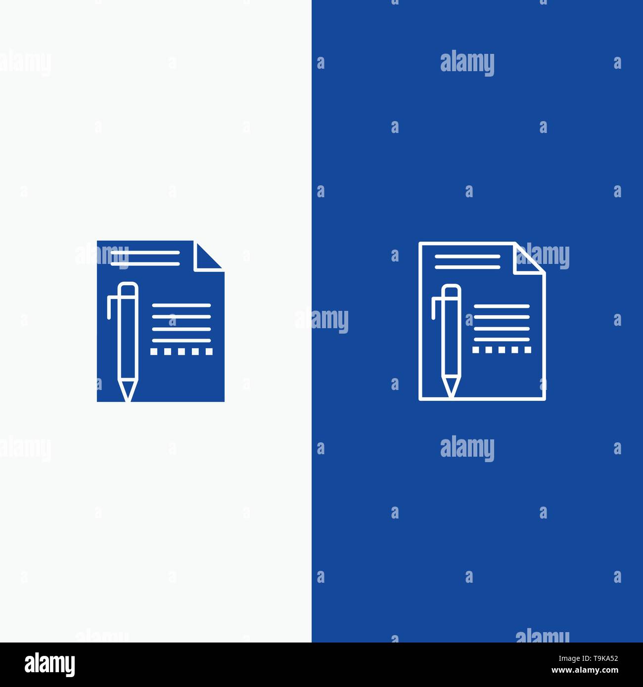 Document, Edit, Page, Paper, Pencil, Write Line and Glyph Solid icon Blue banner Line and Glyph Solid icon Blue banner Stock Vector