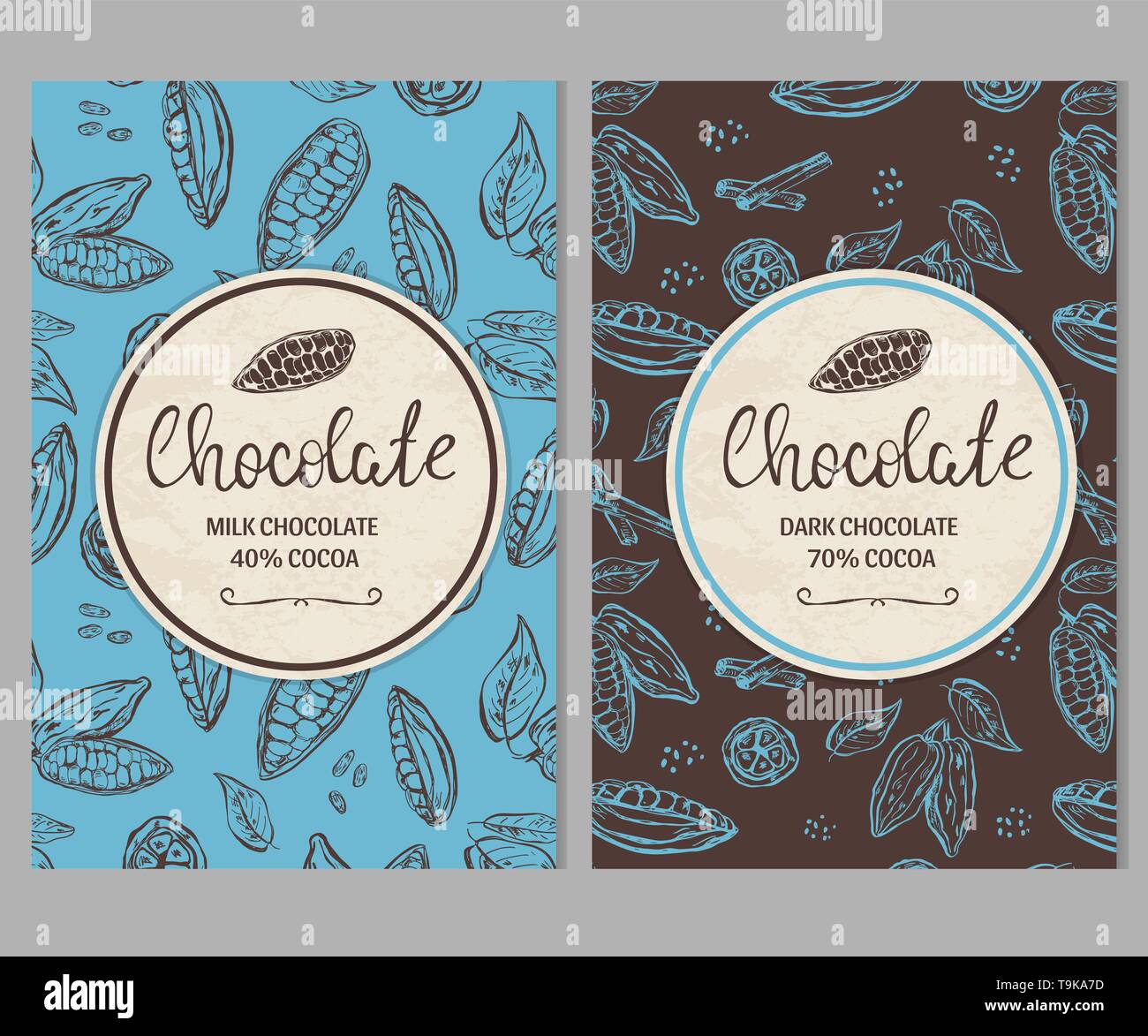 Chocolate package template with hand drawn cocoa beans Stock Vector