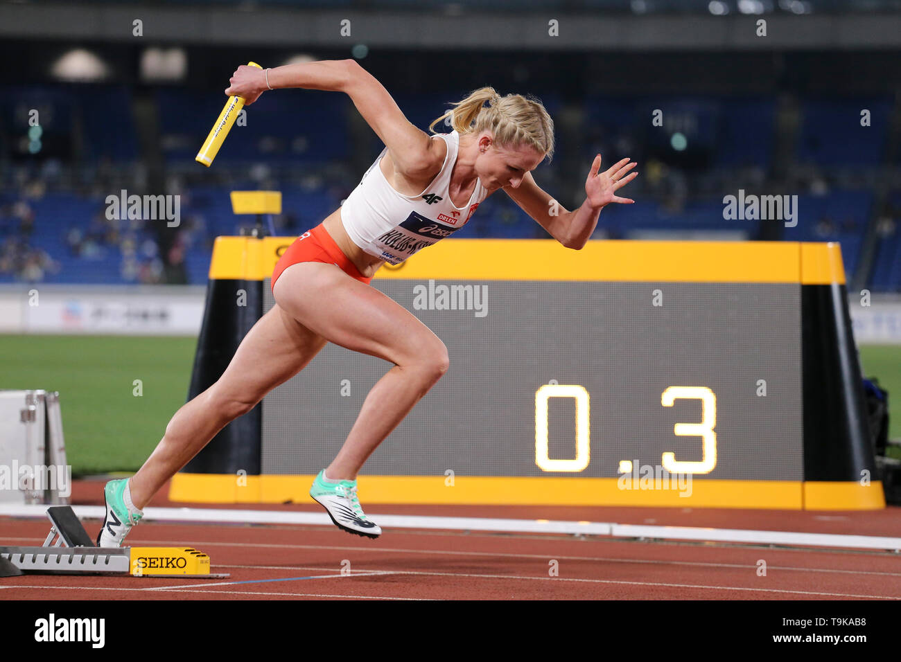 YOKOHAMA, JAPAN - MAY 10: Matgorzata Holub-Kowalik of Poland during Day 1 of the 2019 IAAF World Relay Championships at the Nissan Stadium on Saturday May 11, 2019 in Yokohama, Japan. (Photo by Roger Sedres for the IAAF) Stock Photo