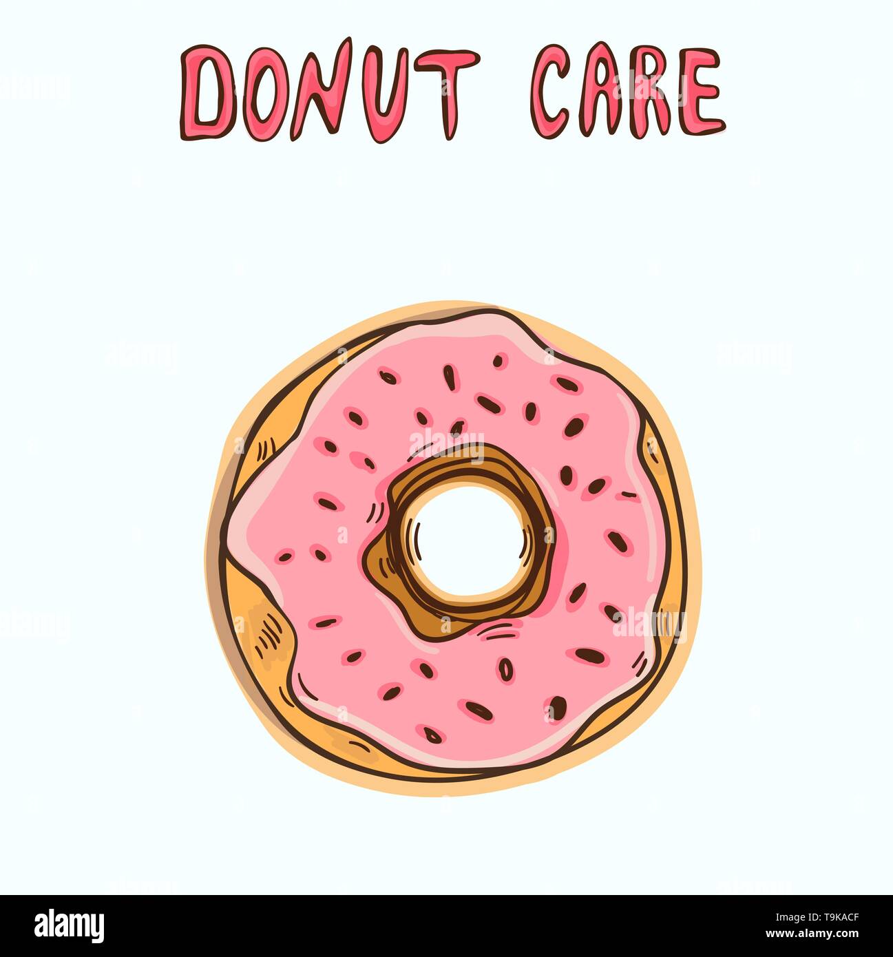 Funny poster or t-shirt template with cartoon donut and text Donut Care Stock Vector