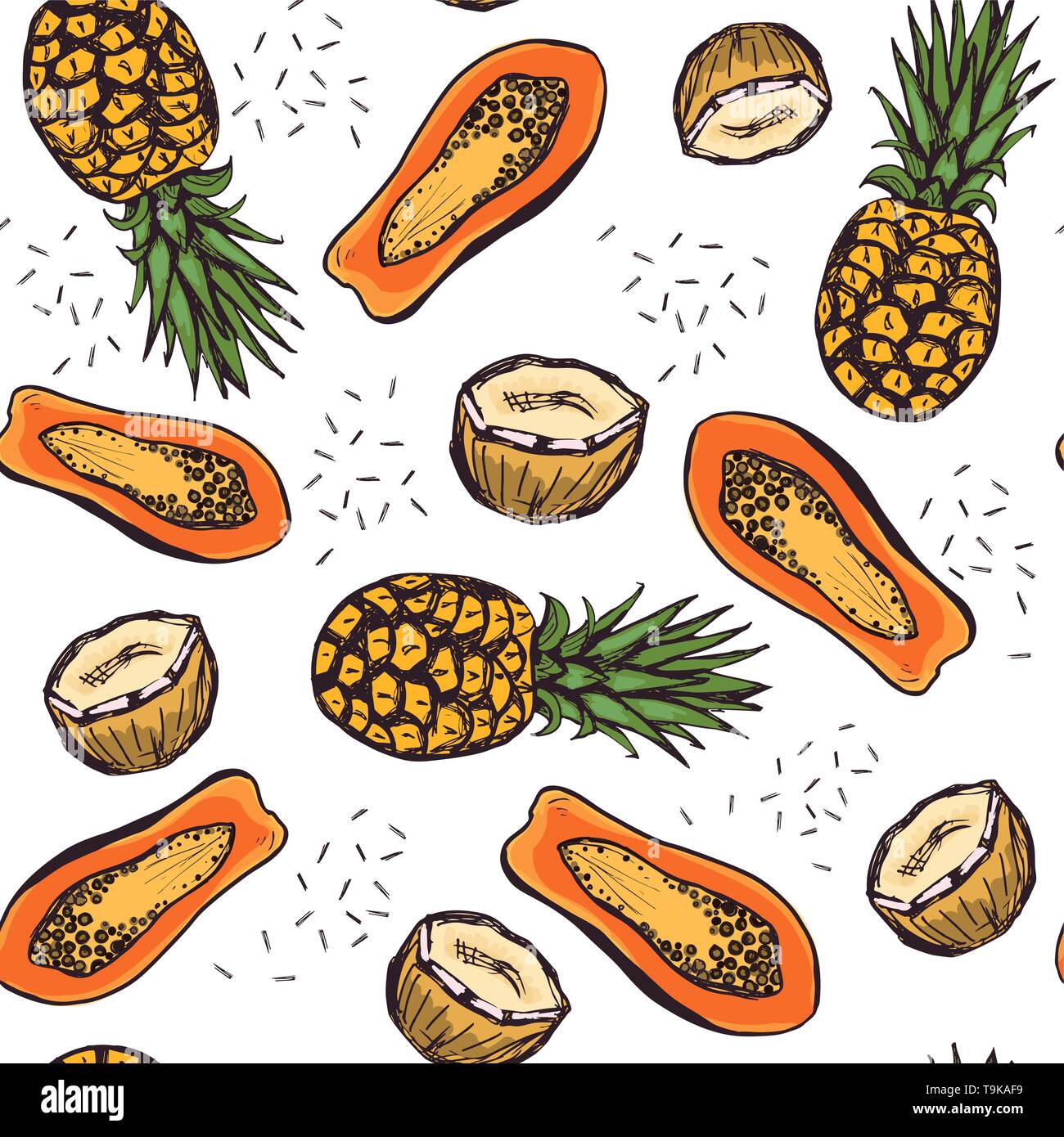 Bright seamless pattern with hand drawn fruits Stock Vector