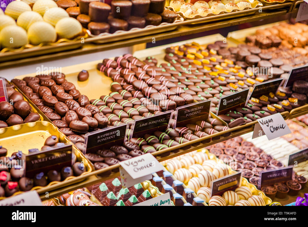 Variety of chocolate pralines Stock Photo