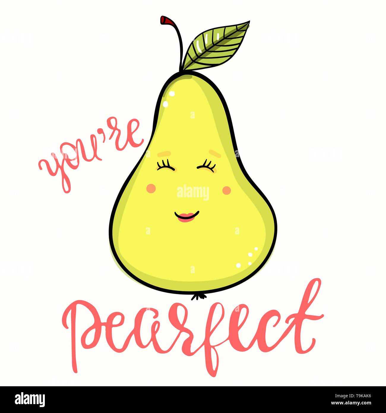 Funny poster or t-shirt template with cartoon pear and text Stock Vector