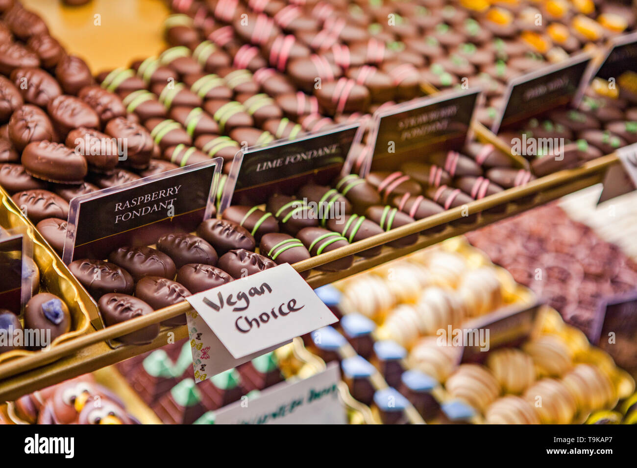 Variety of chocolate pralines (vegan) Stock Photo