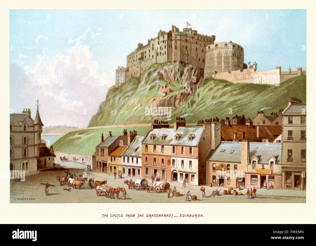 Vintage print of Edinburgh Castle from the Grassmarket, Scotland, Circa