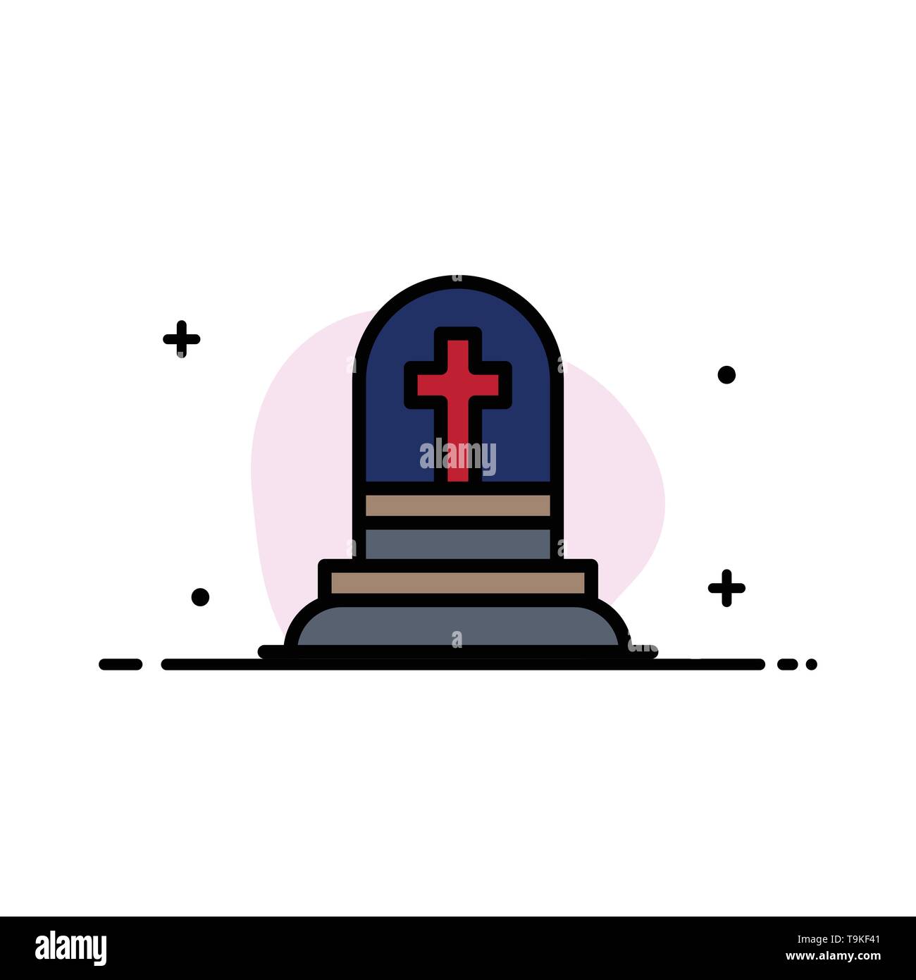 Death, Grave, Gravestone, Rip  Business Flat Line Filled Icon Vector Banner Template Stock Vector