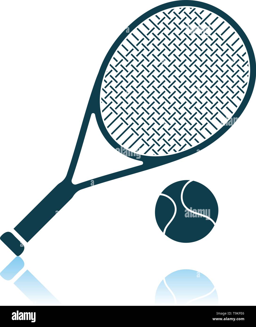 Tennis Rocket And Ball Icon. Shadow Reflection Design. Vector ...