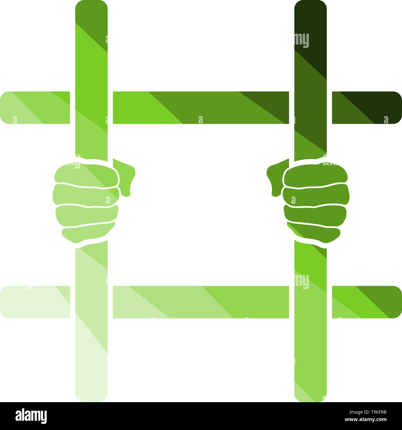 Hands Holding Prison Bars Icon. Flat Color Ladder Design. Vector Illustration. Stock Vector