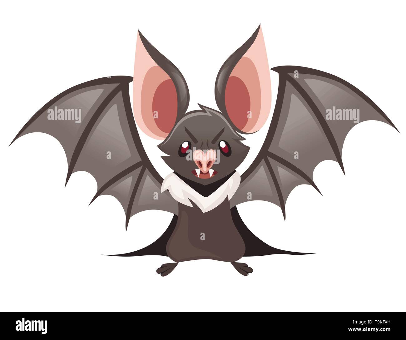 Cartoon bat. Cute vampire bat, flying mammal. Flat vector illustration isolated on white background. Cartoon character design. Angry bat emotion. Stock Vector