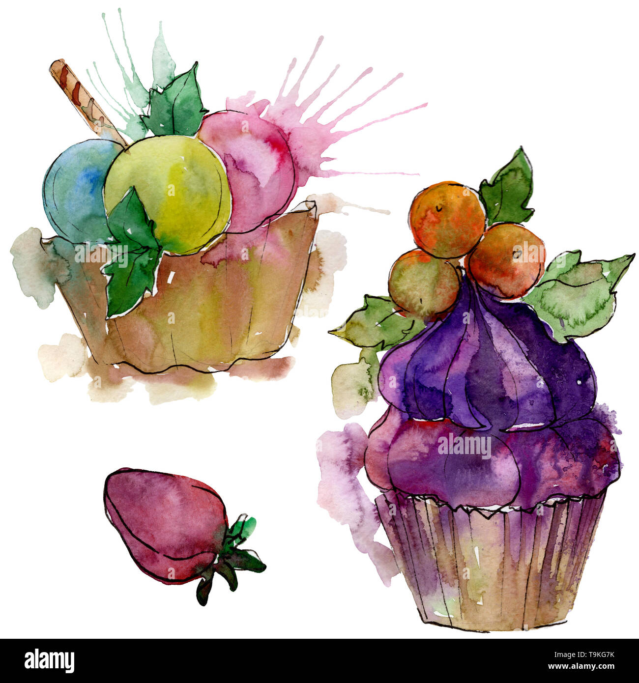 Tasty cupcake in a watercolor style. Aquarelle sweet dessert ...