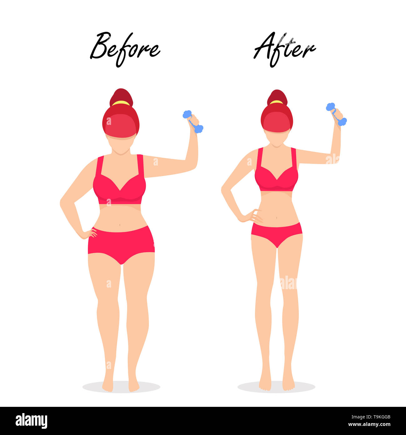 Fat Slim Woman Figure Weight Loss Set. Before After Fit Girl with Dumbbell  Body Isolated White Background. Healthy Vs Unhealthy People Lifestyle Obesi  Stock Photo - Alamy