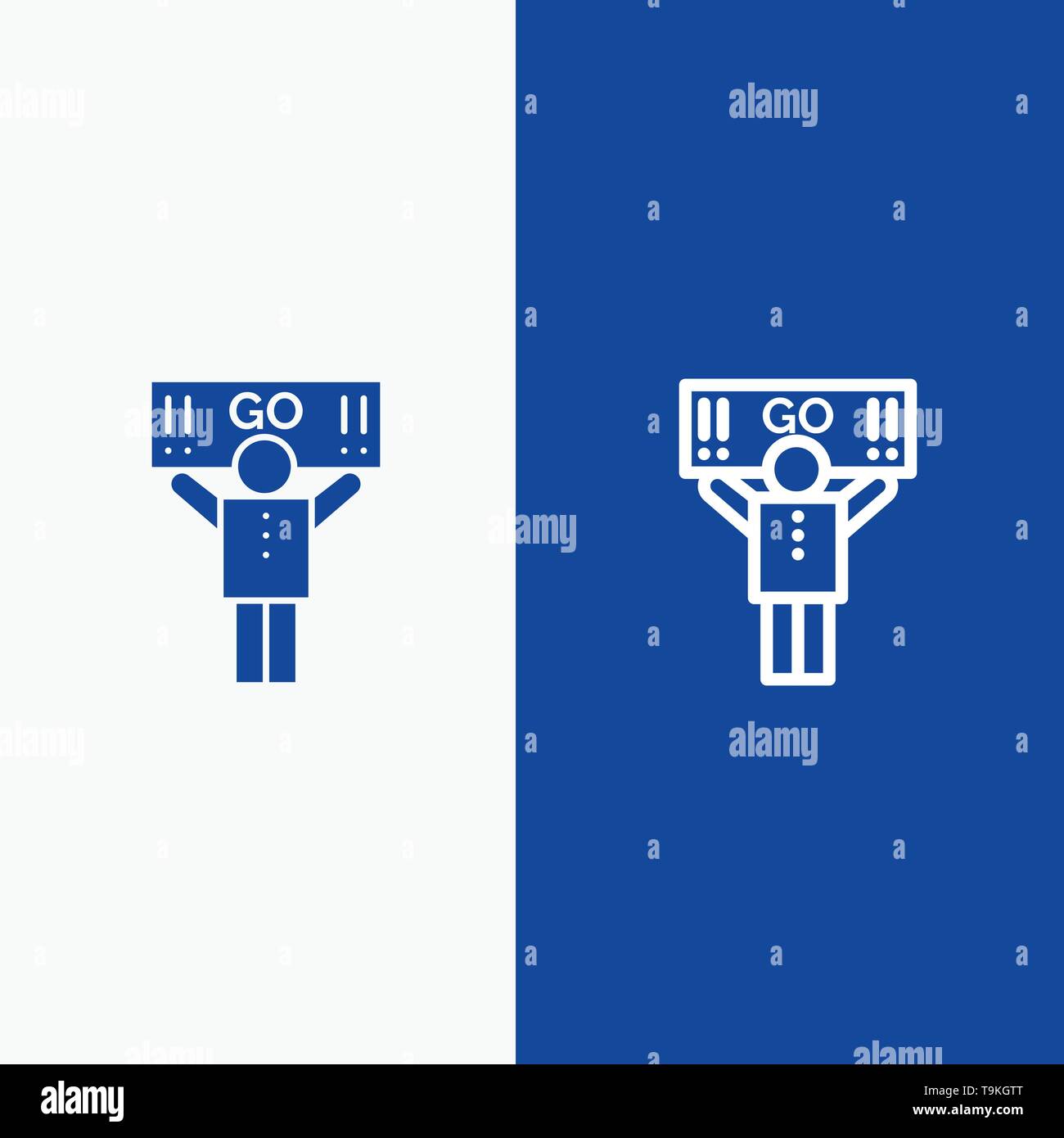 Fan, Sport, Support, Supporter Line and Glyph Solid icon Blue banner