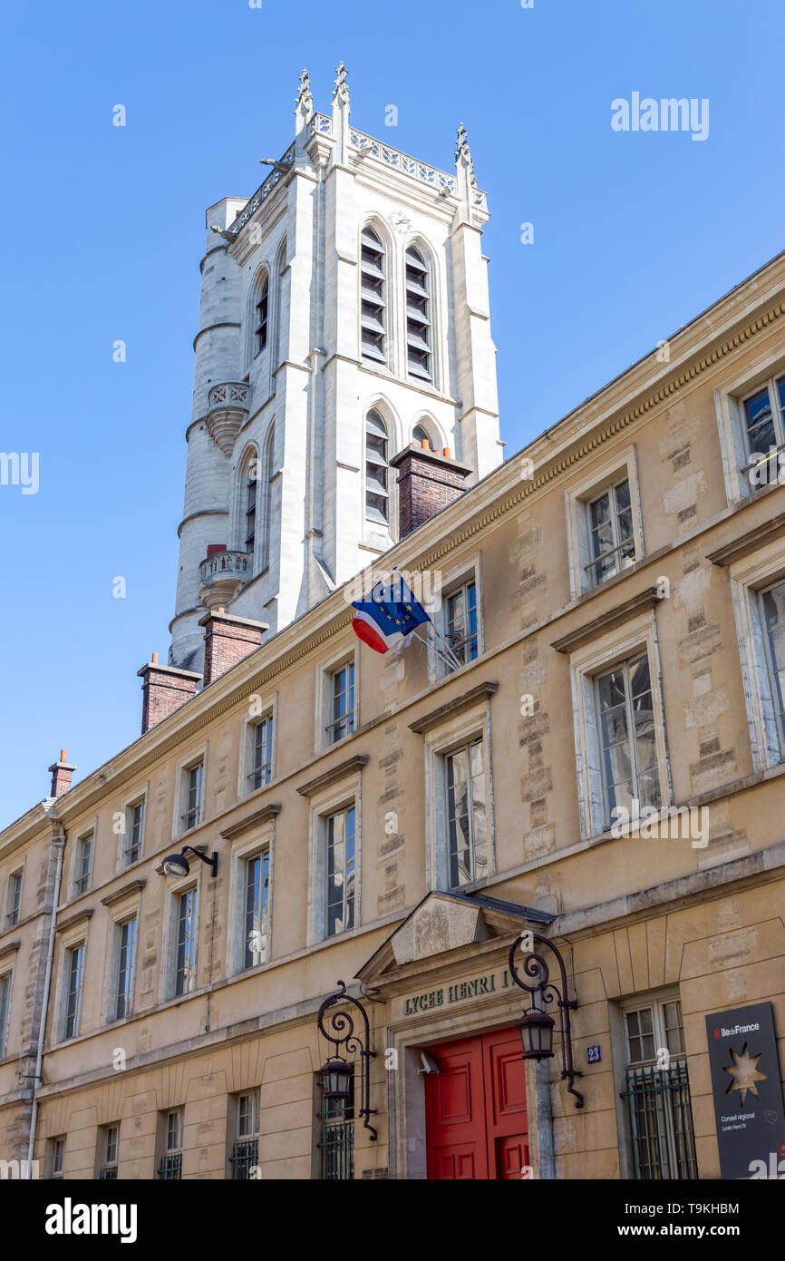 Lycee Henri-IV and Clovis bell tower - Paris, France Stock Photo