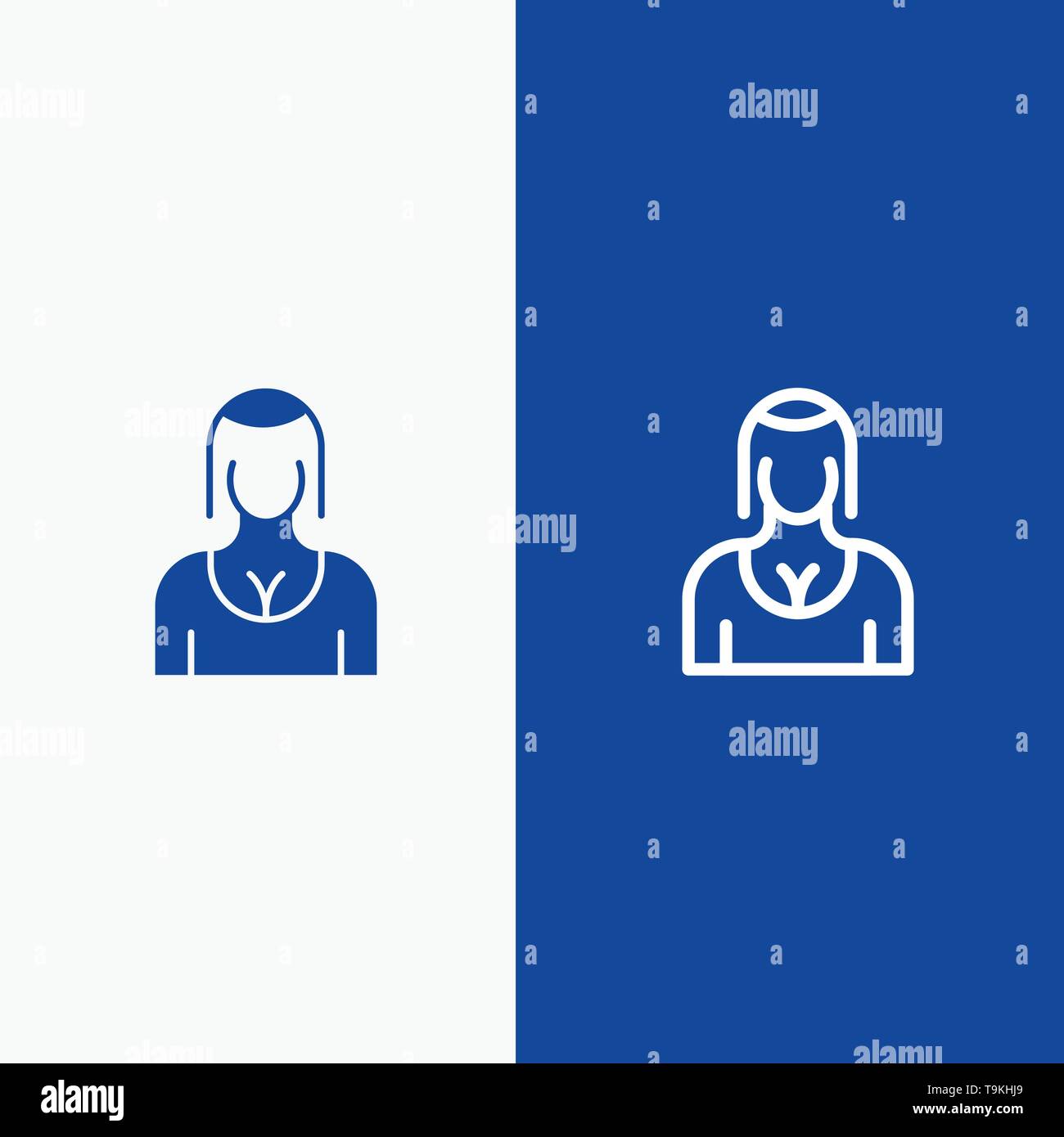Actress, Avatar, Character, Girl, Lady Line and Glyph Solid icon Blue banner Line and Glyph Solid icon Blue banner Stock Vector