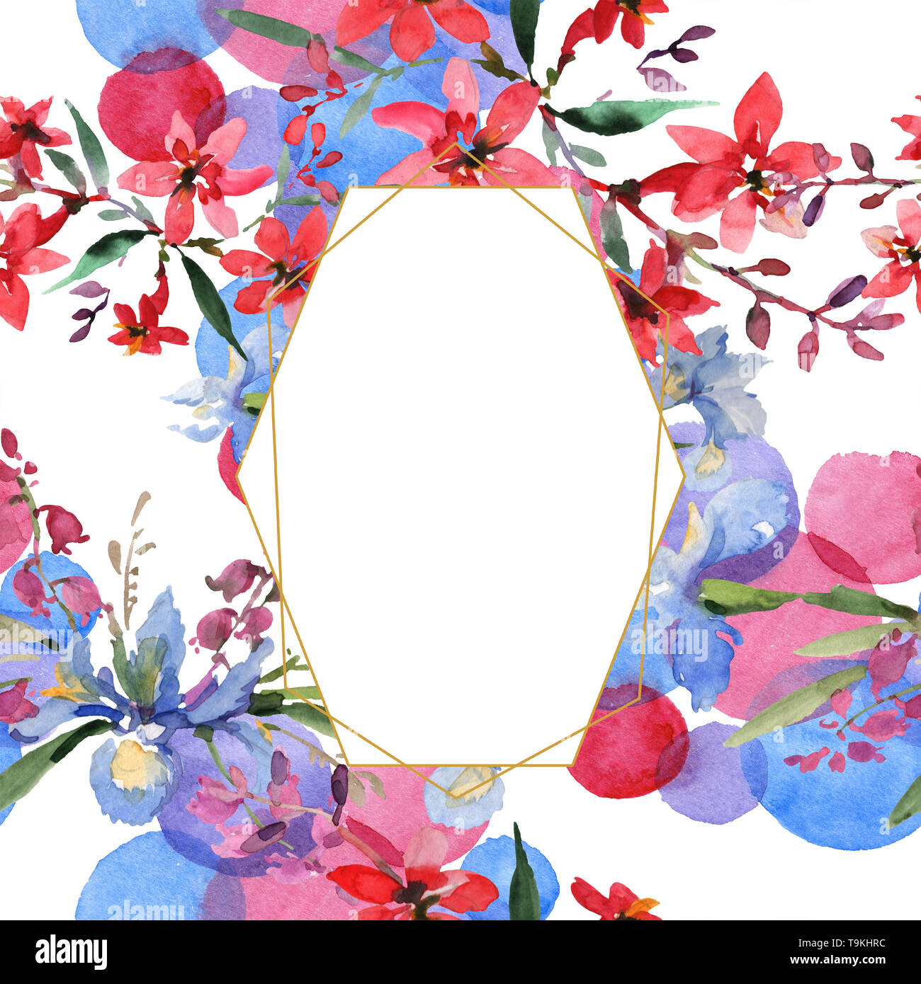 Bouquet floral botanical flowers. Watercolor background illustration set. Frame border ornament square. Stock Photo
