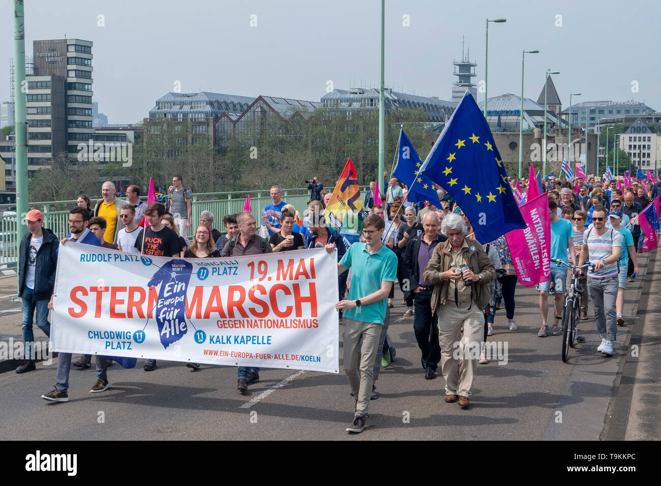 30 thousand of people took to the streets on Sunday in Cologne for a demonstration for European unification and against nationalism Stock Photo