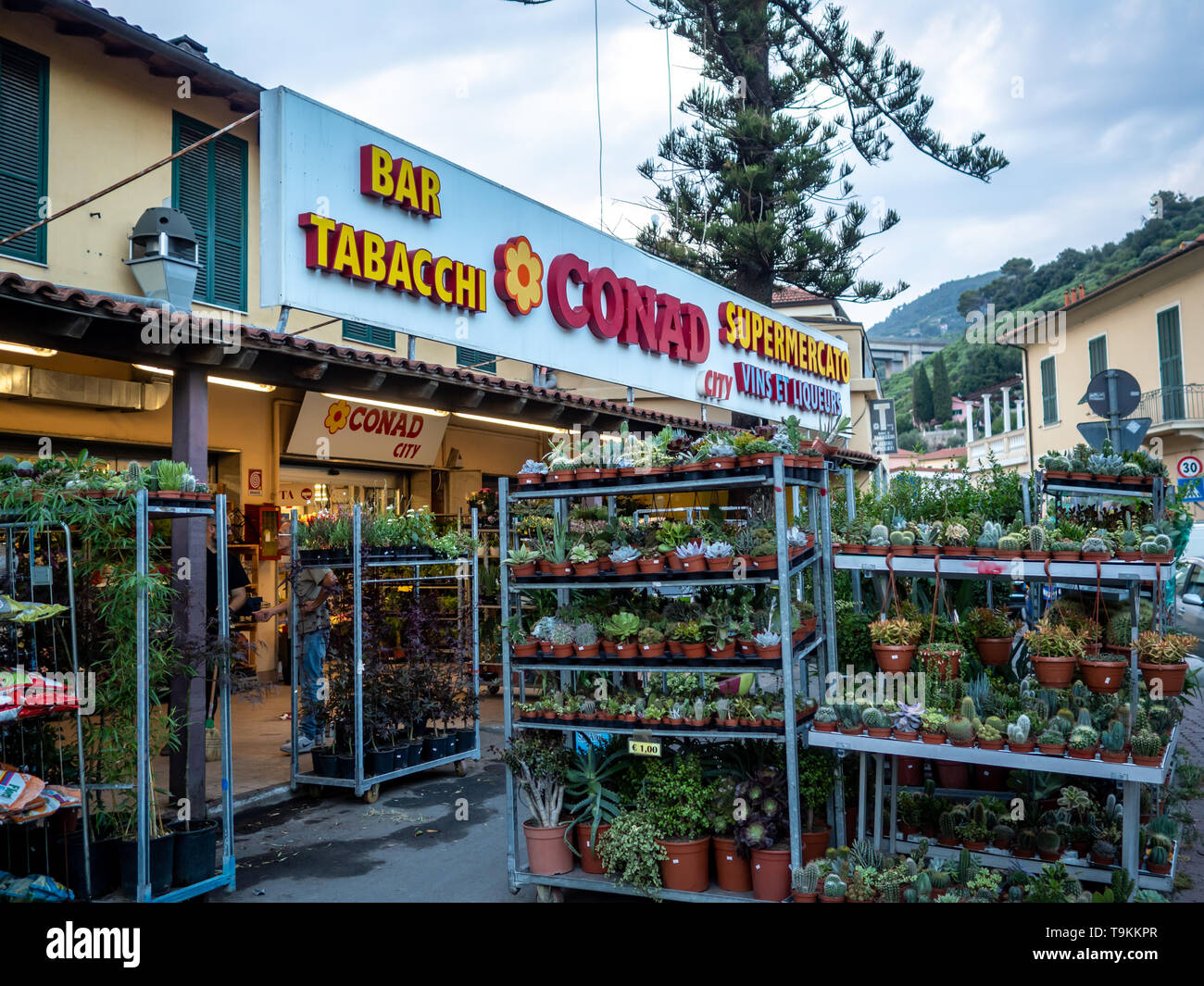 entrance to store from a popular Italian supermarket chain in Latte, Liguria, Italy Stock Photo