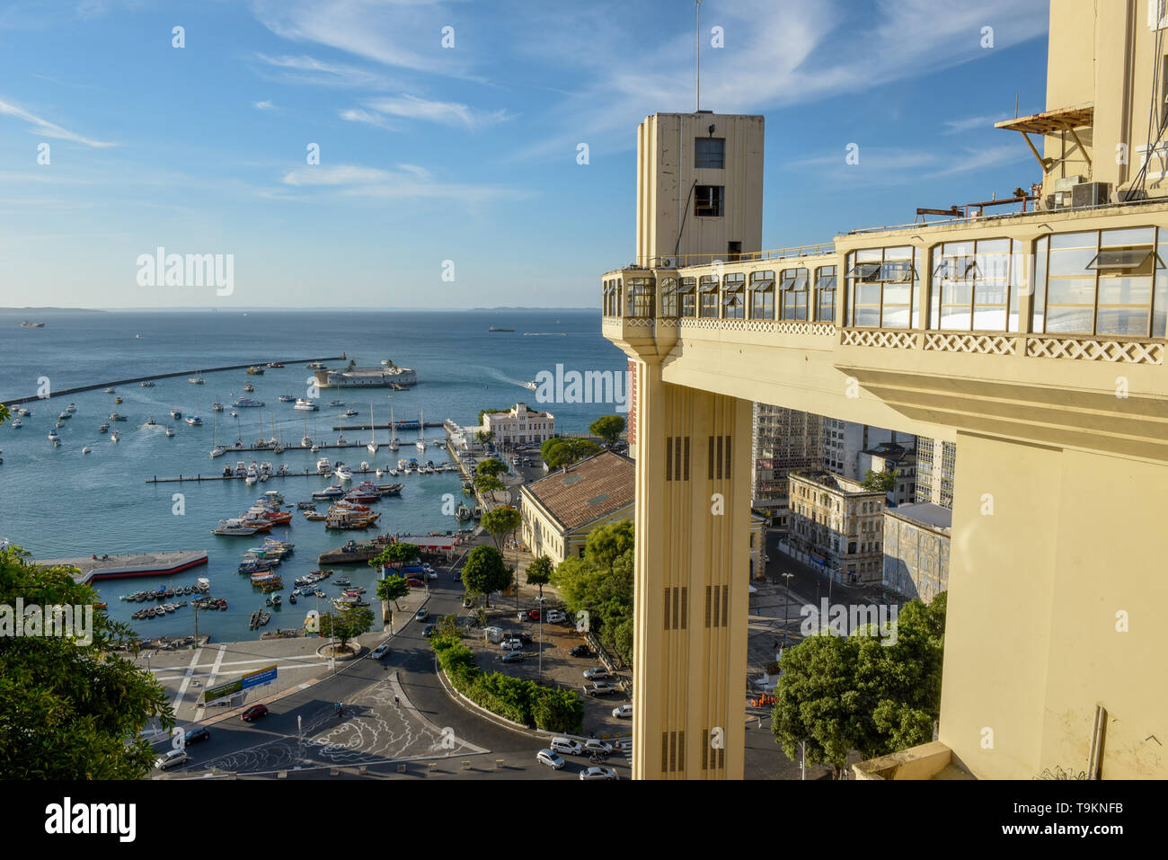 View of Lacerda Elevator and All Saints Bay (Baia de Todos os Santos) in Salvador Bahia on Brazil Stock Photo