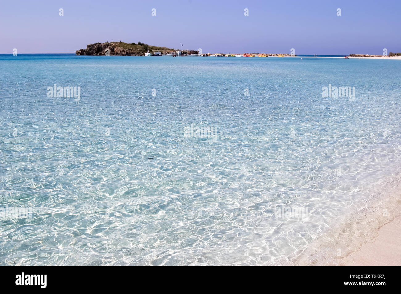 The picturesque coast with the cleanest sea and white sandy beach in the resort of Ayia Napa, Cyprus. Stock Photo