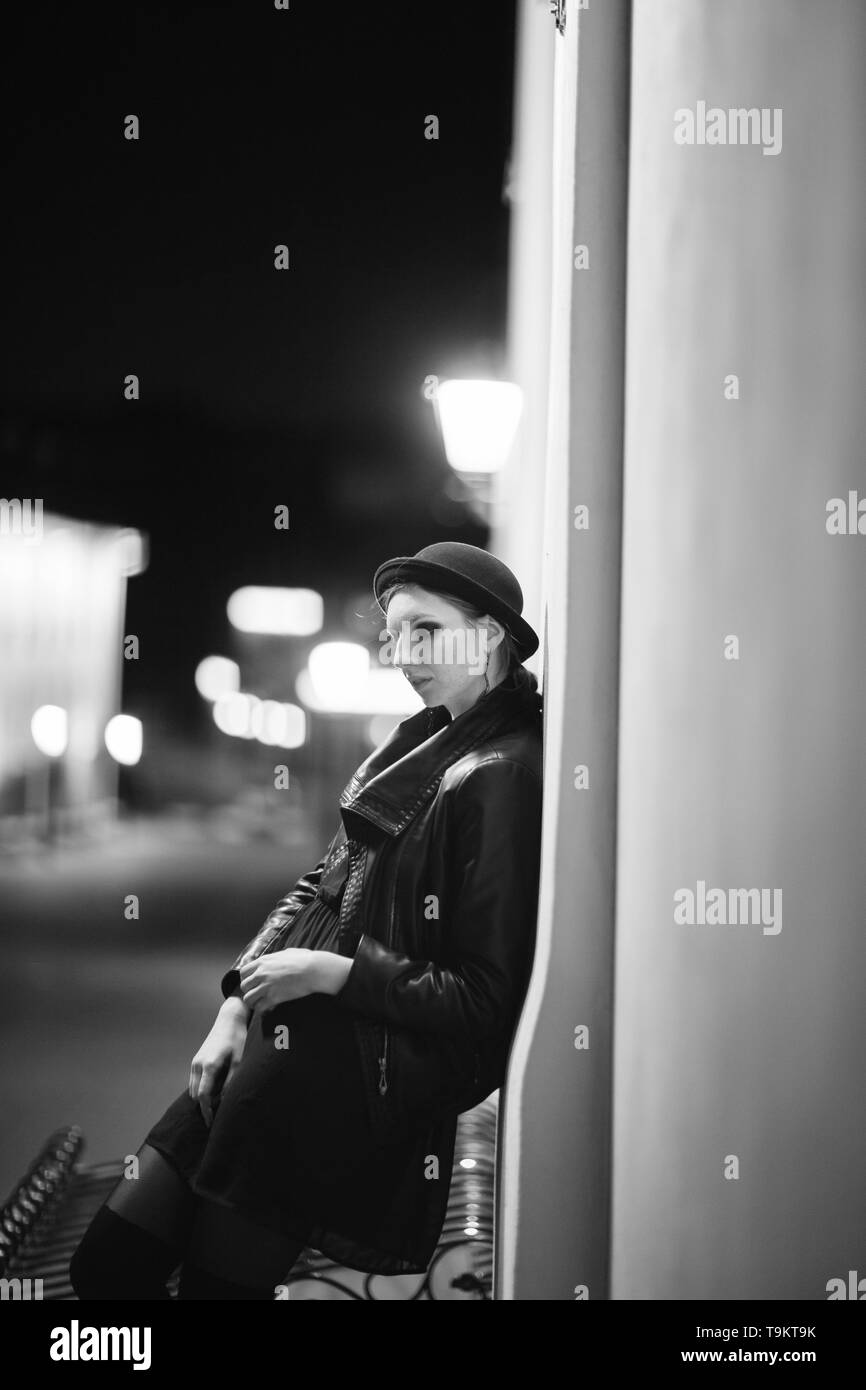 Standing woman alone street Black and White Stock Photos & Images - Alamy