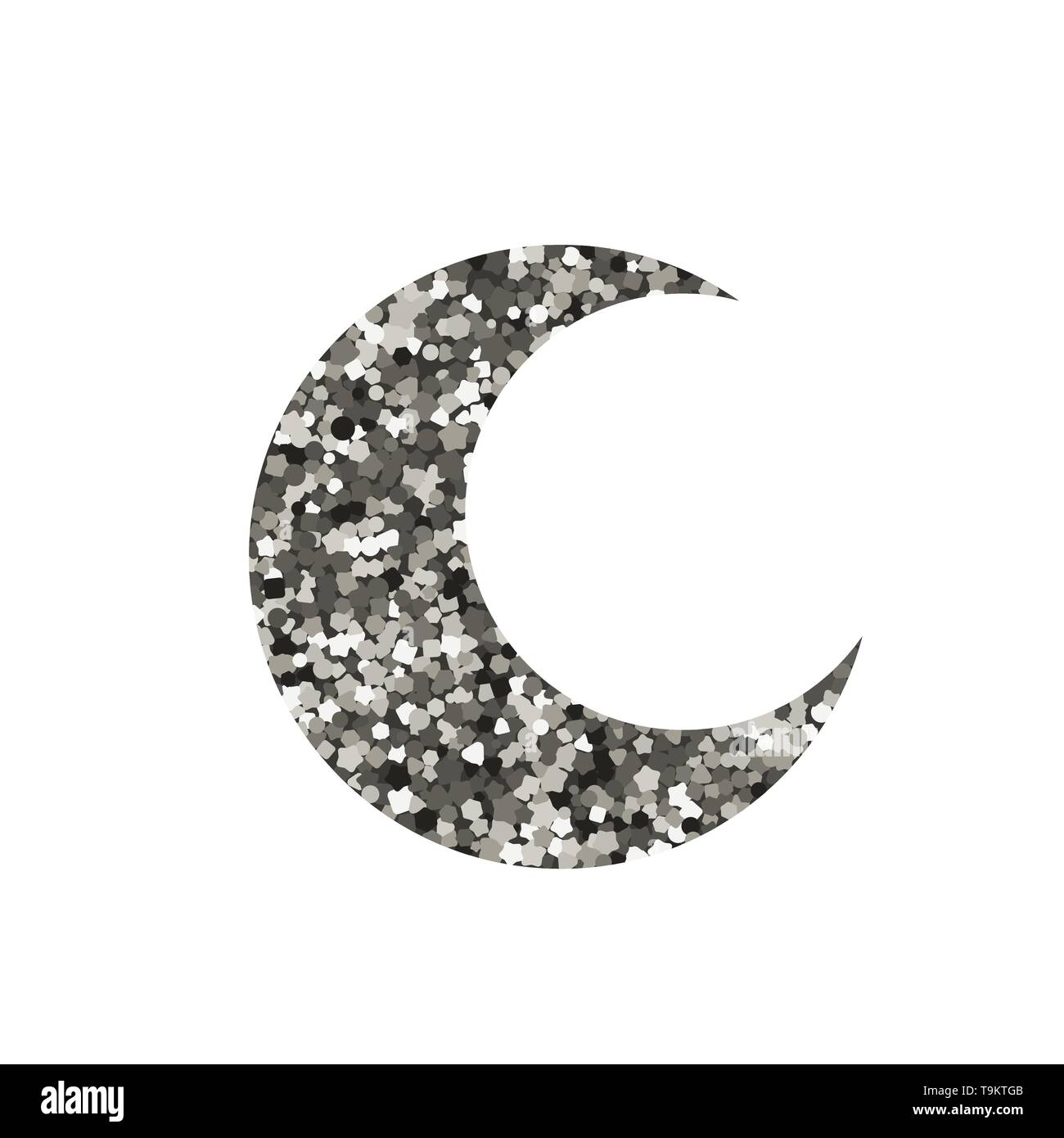 Moon icon on white background. Silhouette of silver glitter. Vector illustration Stock Vector