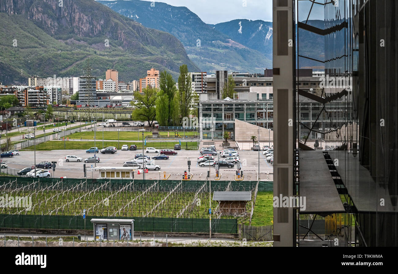 Urbanization and vineyards of Gries, Bolzano, South-Tirol, Italy Stock Photo