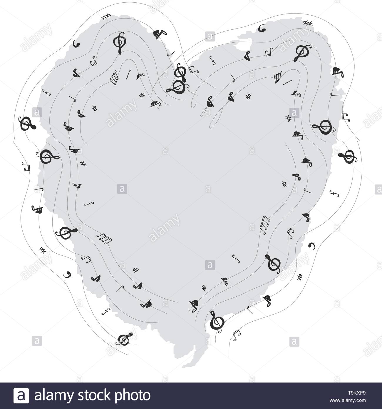 Vector Design Of Musical Notes In Pattern Border Heart Shape