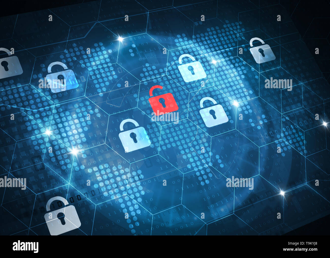 digital padlocks technology background Stock Photo