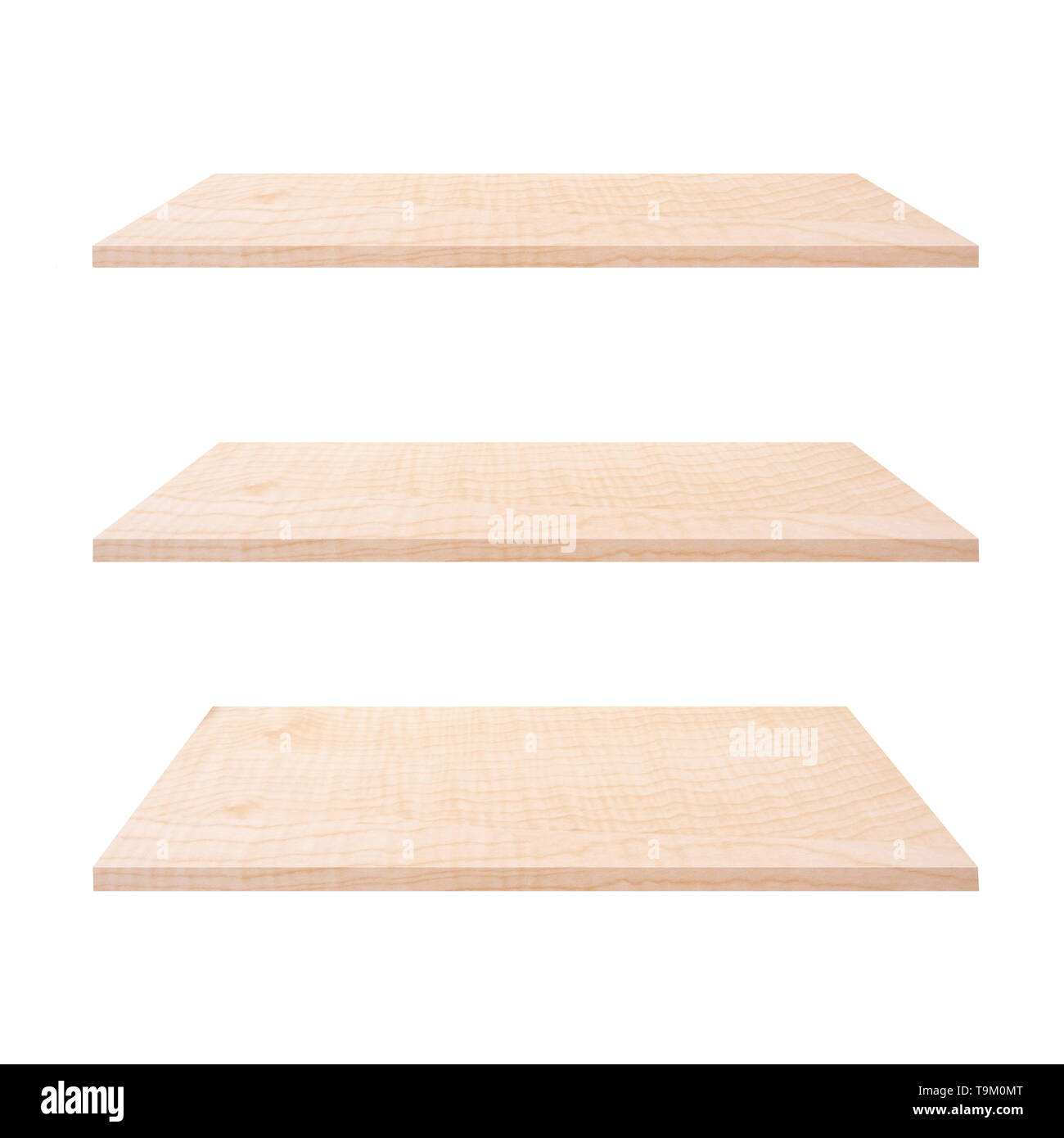 3 Wood shelves table isolated on white background and display montage ...