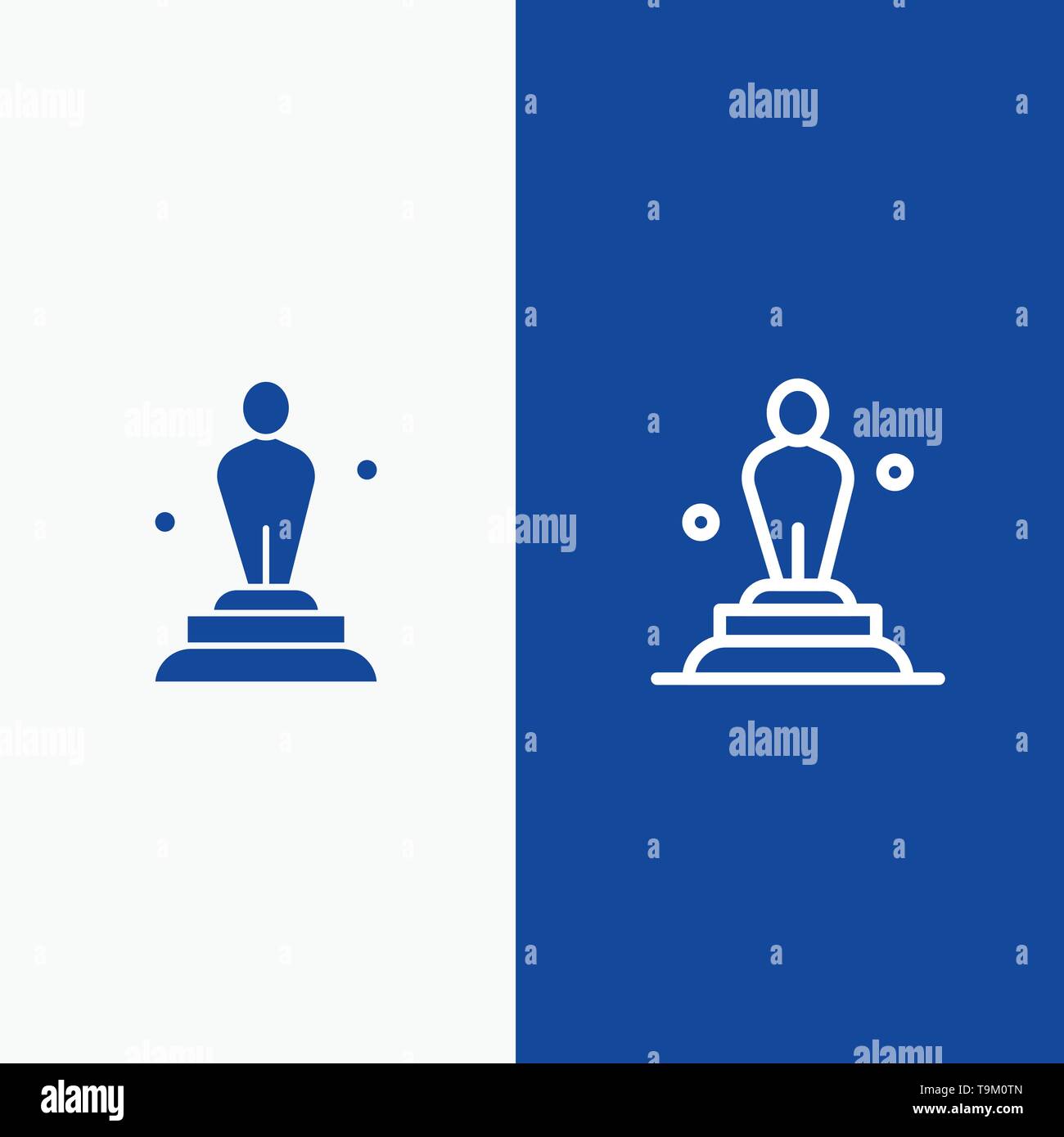 Academy, Award, Oscar, Statue, Trophy Line and Glyph Solid icon Blue banner Line and Glyph Solid icon Blue banner Stock Vector